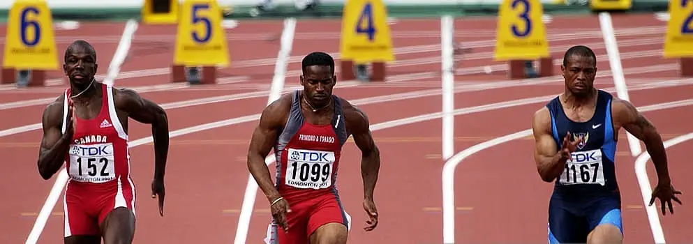 Donovan Baily competing in a 100 meter sprint